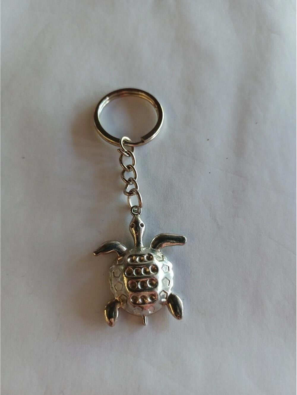 Silver Tone Dangling Turtle Figure Mini Keychain